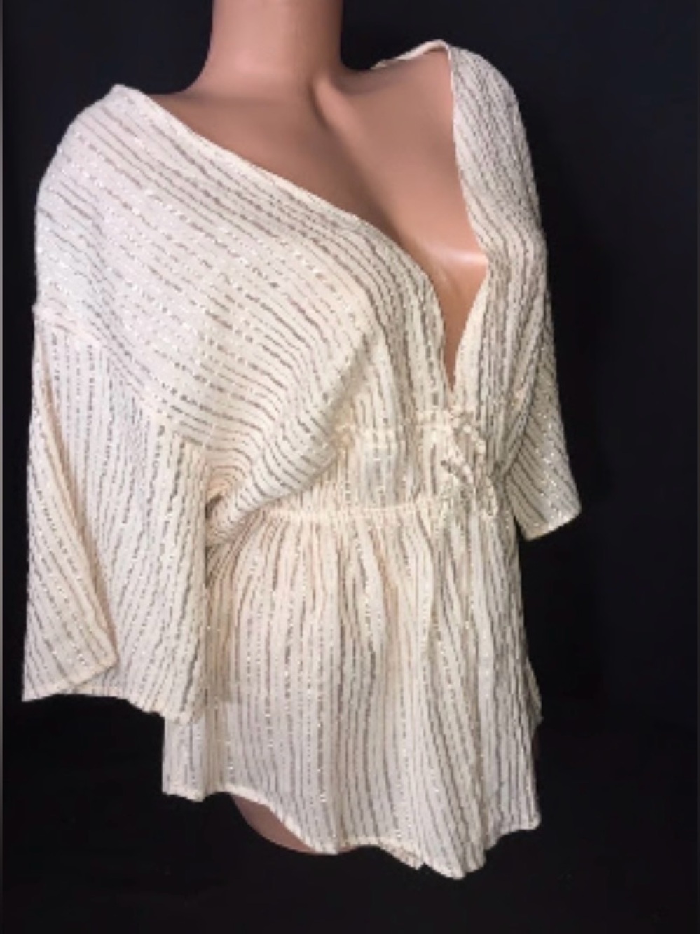 Victoria’s Secret Romper / Beach Coverup cream/gold shimmer stripe. XL